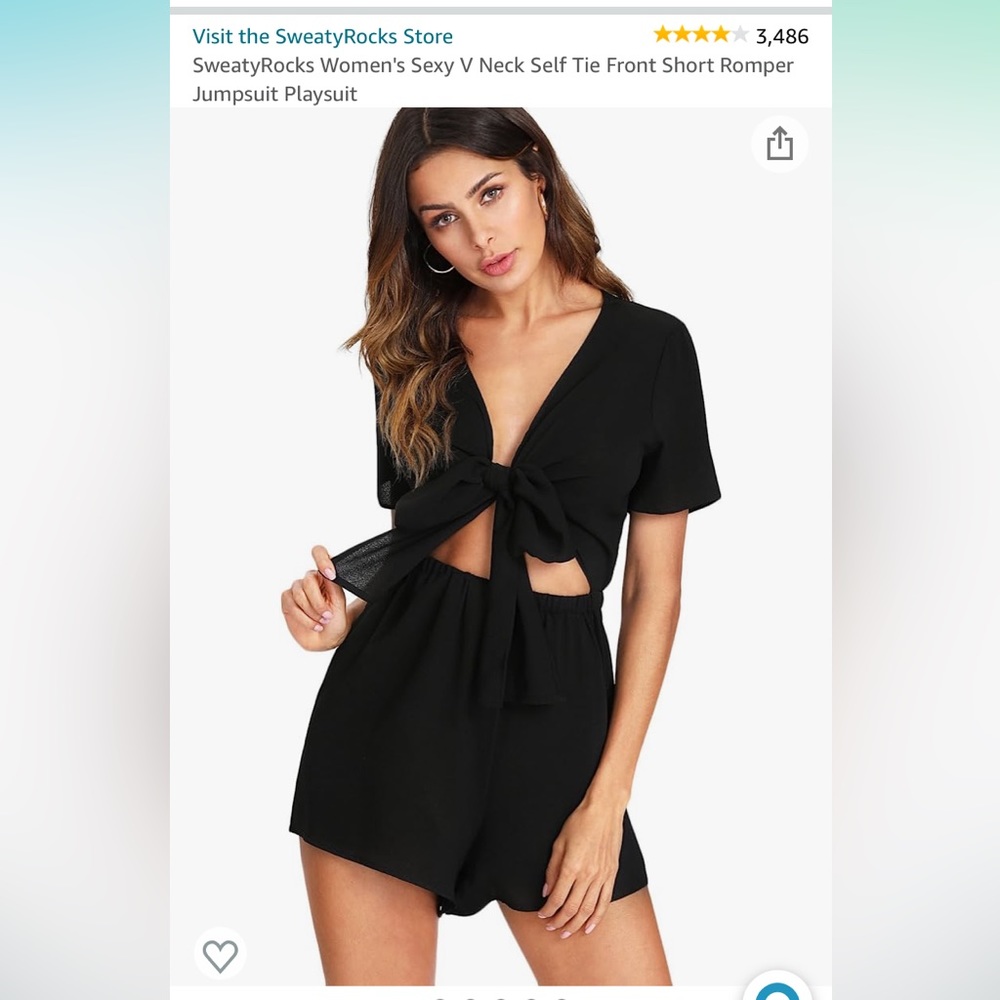 NWT SweatyRocks Women's Black Self Tie Front Short Romper Jumpsuit XL